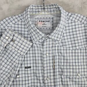PONCHO Mens XL Regular Fit Blue Plaid Long Sleeve Pearl Snap Western Shirt